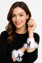 White Bunny Marabou Wrist Cuffs - Halloween Costume Accessory